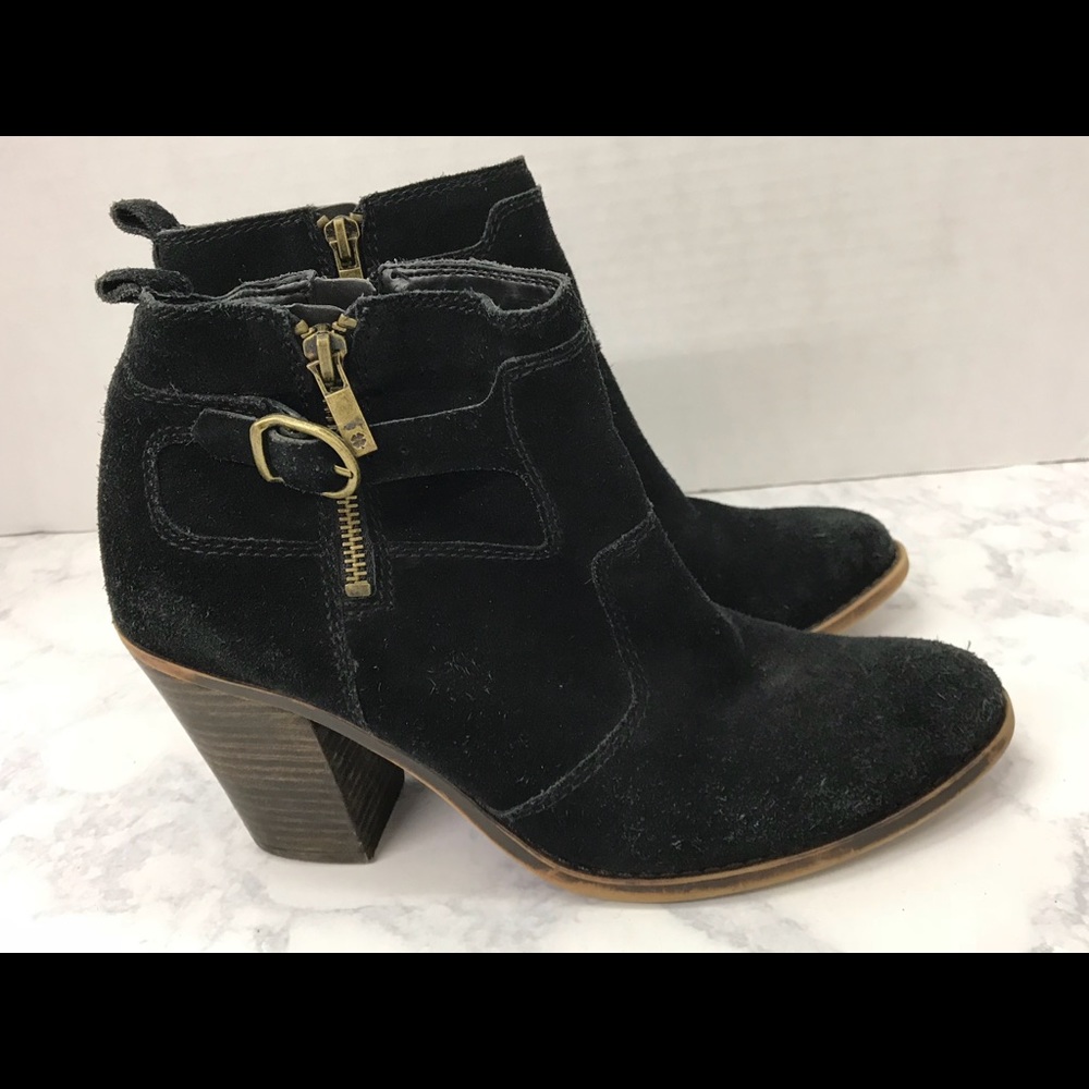 Lucky Brand Black Suede Booties Ankle Boots SZ 9.5